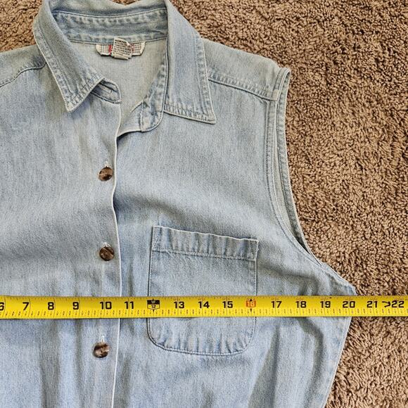 Vtg Denim Romper Womens L Blue Jean Shorts Jorts Button Up Collared Y2K Boho - Picture 8 of 12
